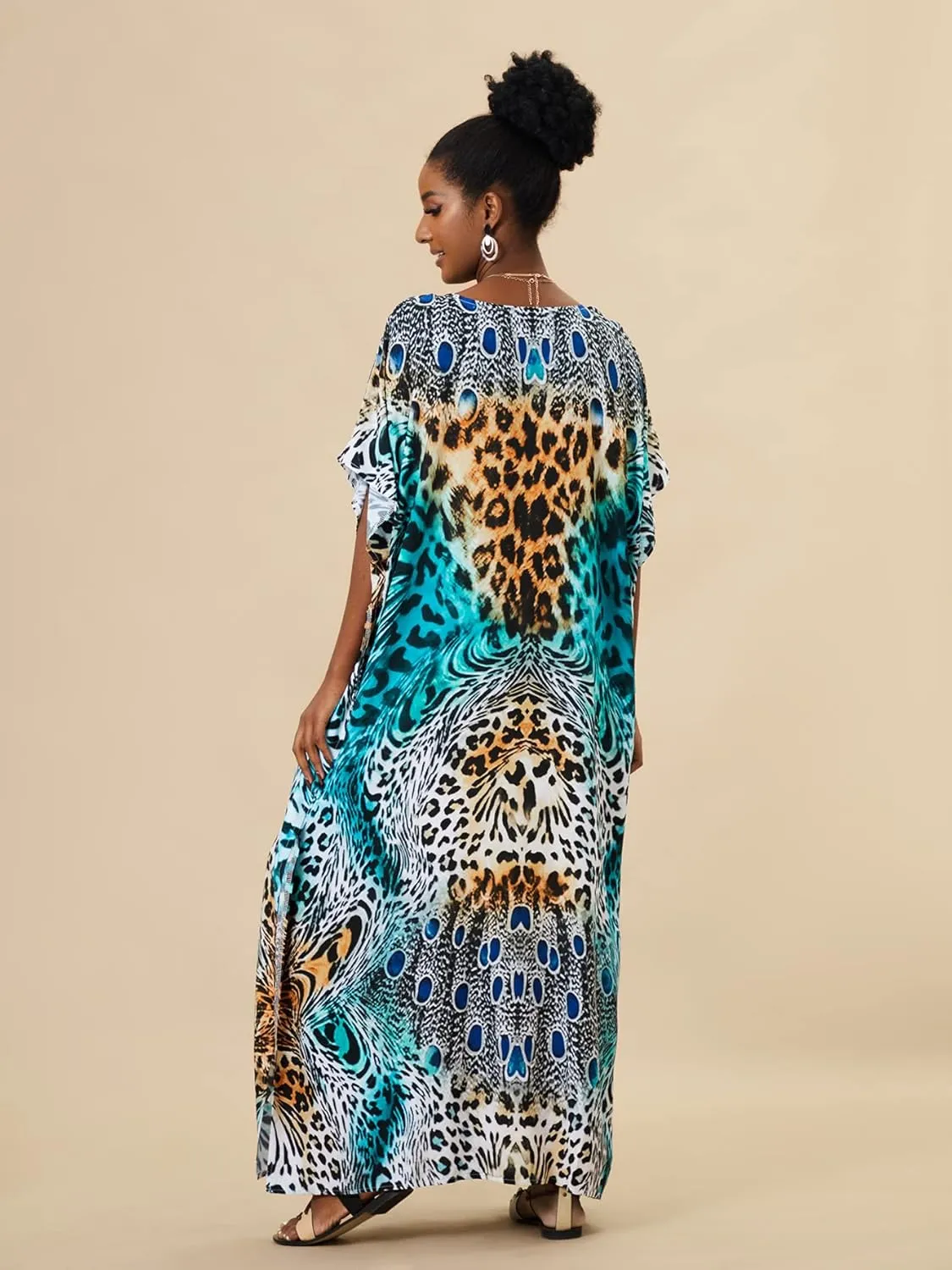 Venasha Womens Caftan Plus Size Kaftans Casual V Neck Caftans Long Soft Beach Maxi Dress for Summer