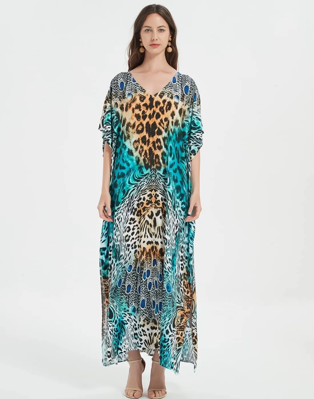 Venasha Womens Caftan Plus Size Kaftans Casual V Neck Caftans Long Soft Beach Maxi Dress for Summer