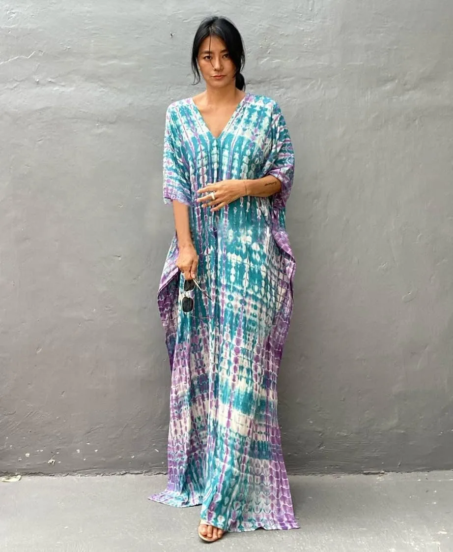 Venasha Womens Caftan Plus Size Kaftans Casual V Neck Caftans Long Soft Beach Maxi Dress for Summer
