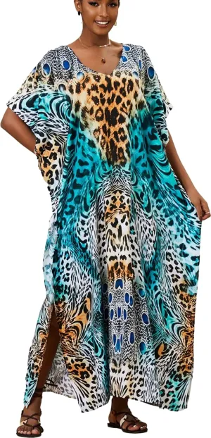 Venasha Womens Caftan Plus Size Kaftans Casual V Neck Caftans Long Soft Beach Maxi Dress for Summer