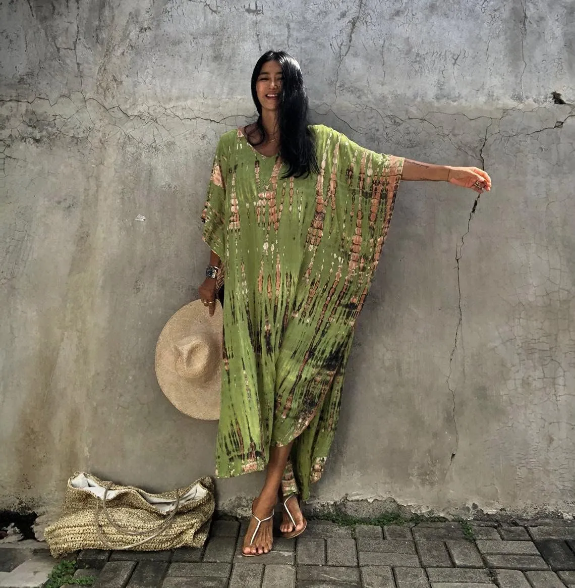Venasha Womens Caftan Plus Size Kaftans Casual V Neck Caftans Long Soft Beach Maxi Dress for Summer