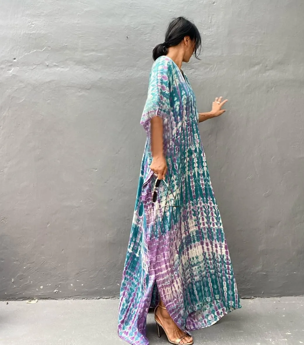 Venasha Womens Caftan Plus Size Kaftans Casual V Neck Caftans Long Soft Beach Maxi Dress for Summer