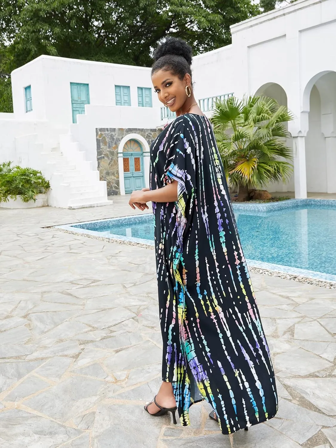 Venasha Womens Caftan Plus Size Kaftans Casual V Neck Caftans Long Soft Beach Maxi Dress for Summer