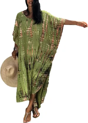 Venasha Womens Caftan Plus Size Kaftans Casual V Neck Caftans Long Soft Beach Maxi Dress for Summer