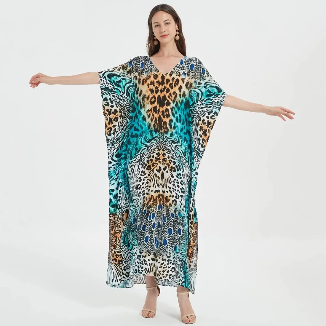 Venasha Womens Caftan Plus Size Kaftans Casual V Neck Caftans Long Soft Beach Maxi Dress for Summer