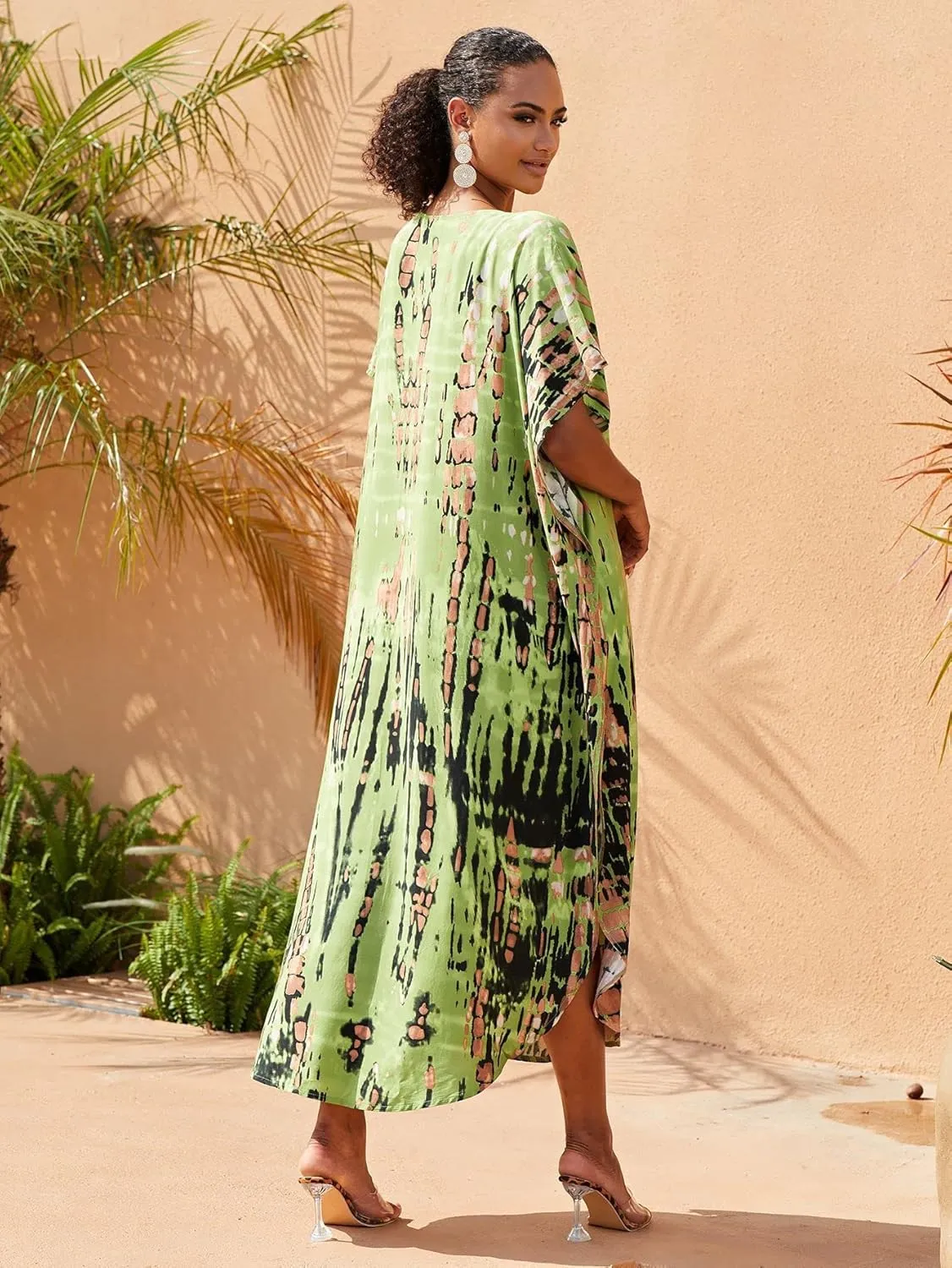 Venasha Womens Caftan Plus Size Kaftans Casual V Neck Caftans Long Soft Beach Maxi Dress for Summer