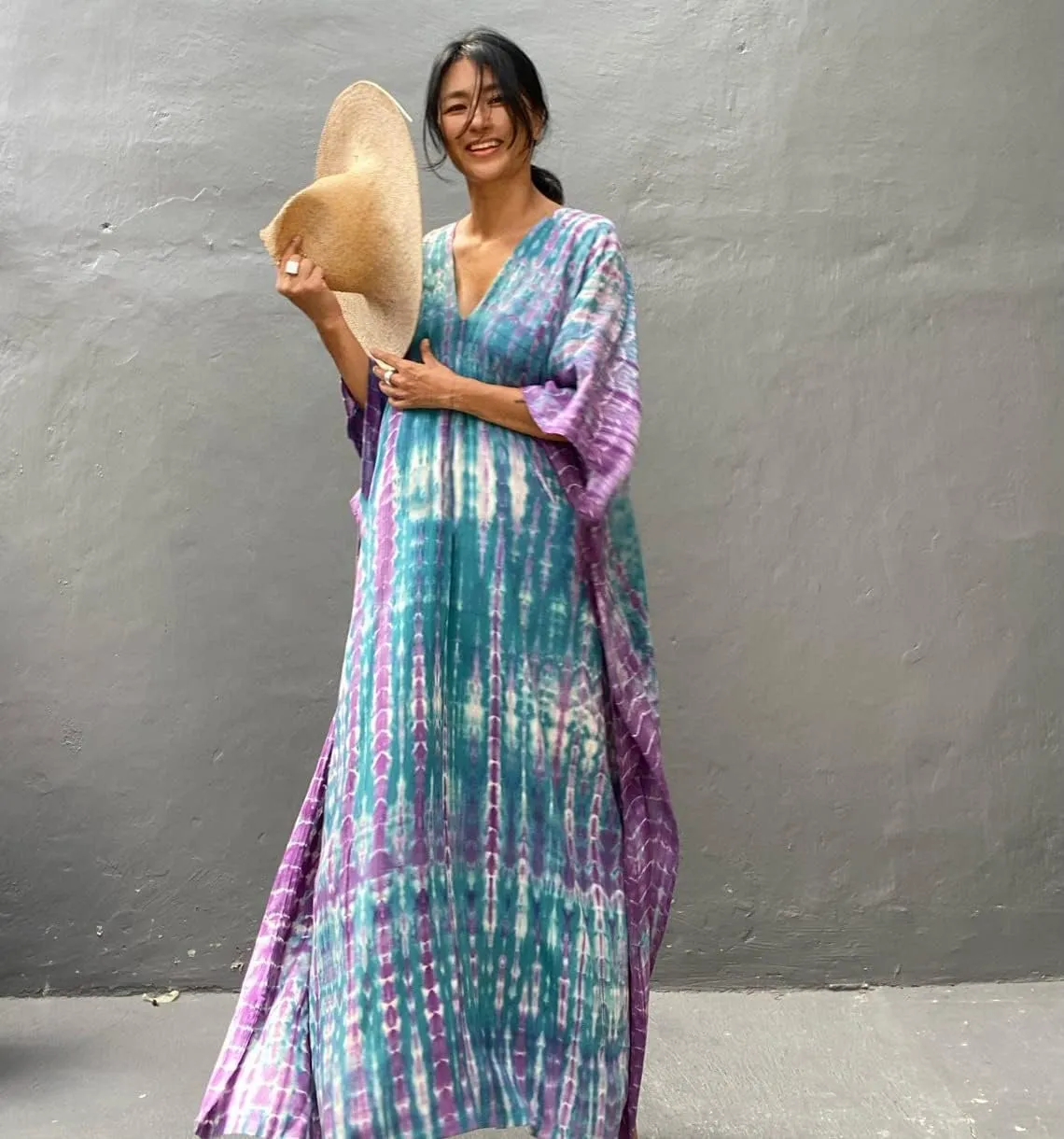 Venasha Womens Caftan Plus Size Kaftans Casual V Neck Caftans Long Soft Beach Maxi Dress for Summer