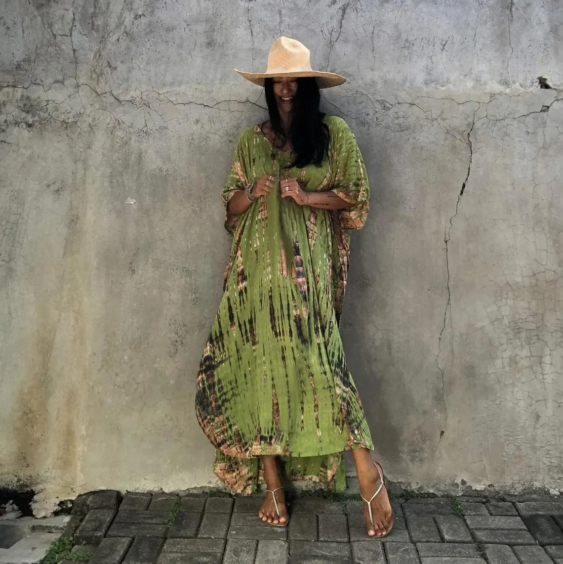 Venasha Womens Caftan Plus Size Kaftans Casual V Neck Caftans Long Soft Beach Maxi Dress for Summer