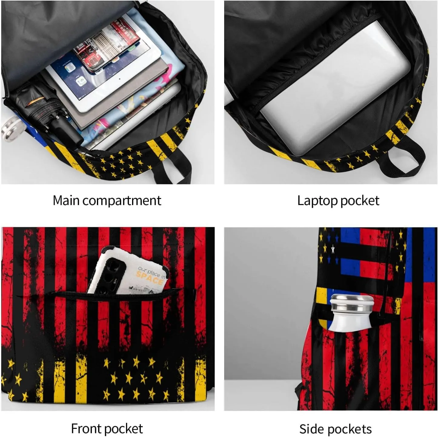 Venezuela American Flag Venezuelan Roots Casual Backpack Large Capacity Travel Backpacks Laptop Daypack Commuter Rucksack Adjustable Strap Sports Bags for Hiking Biking