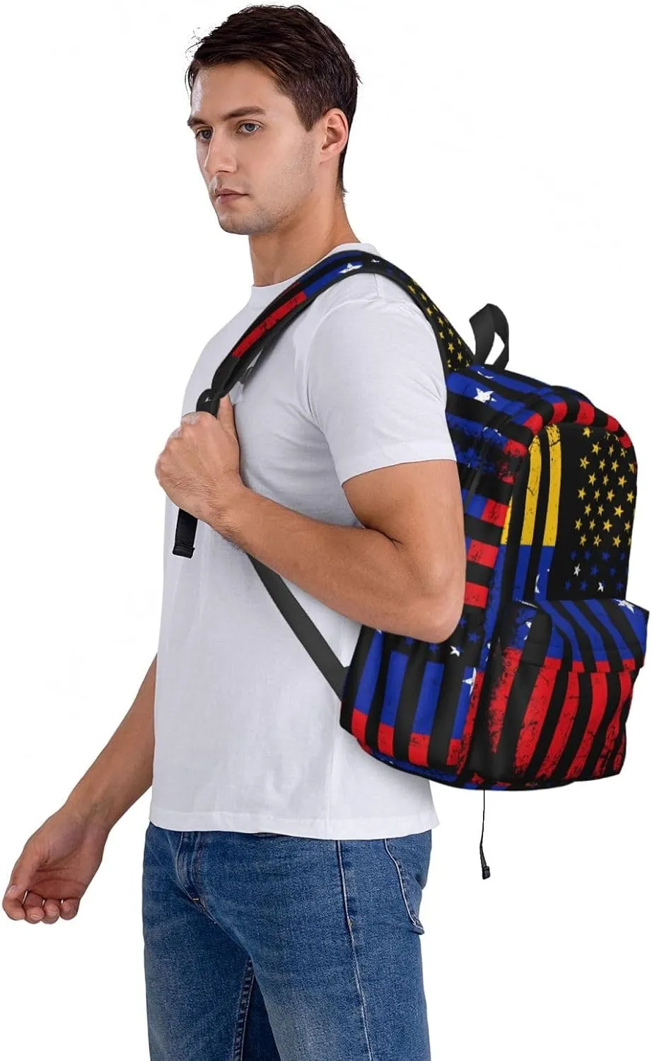 Venezuela American Flag Venezuelan Roots Casual Backpack Large Capacity Travel Backpacks Laptop Daypack Commuter Rucksack Adjustable Strap Sports Bags for Hiking Biking