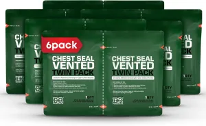 Vented Chest Seal with Quick Tear - 6.6” Square Occlusive Adhesive Dressing for Open Chest Wounds - 6-Pack (12-Counts)