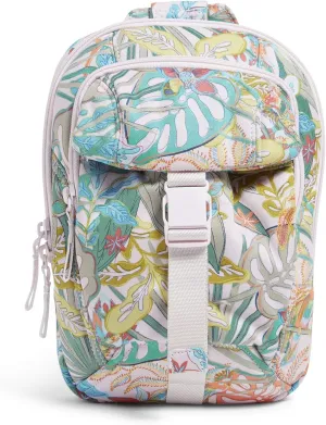 Vera Bradley Women's Cotton Utility Sling Backpack, Rain Forest Canopy - Recycled Cotton, One Size