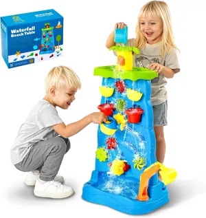VEVOR Sand and Water Table for Toddlers, Double-Sided Kids Activity Waterfall Playset with 37PCS Accessories, Kids Activity Sensory Table, Outdoor Summer Sand Water Play Table for 3  Years Boys Girls