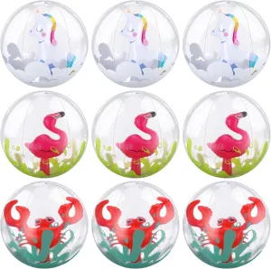 Vinsot 9 Pcs 3D Inflatable Beach Ball 11.8 Inch Novelty Swimming Pool Ball Flamingo, Crab, Rainbow Horse Ocean Under The Sea Party Decorations for Summer Supplies