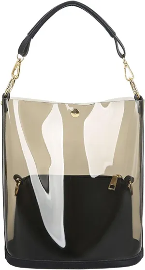 Vintage 2 in 1 Clear Bucket Jelly Shoulder Bag for Wife & Sisters