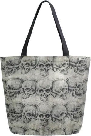 Vintage Skull Tattoo Pattern Large Canvas Gym Beach Travel Reusable Grocery Shopping Tote Bag