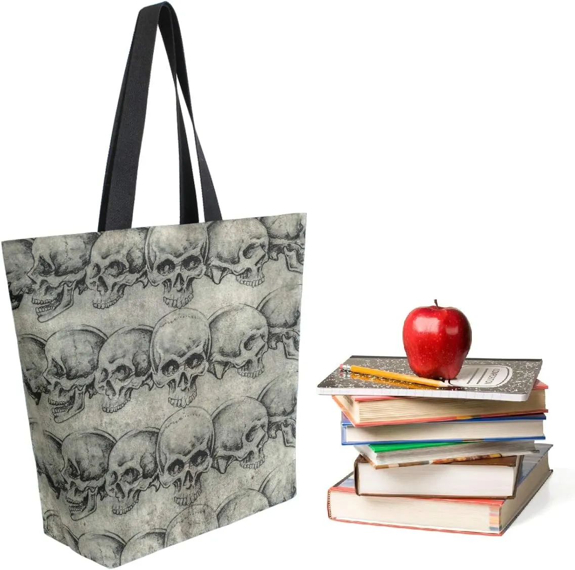 Vintage Skull Tattoo Pattern Large Canvas Gym Beach Travel Reusable Grocery Shopping Tote Bag