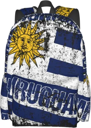 Vintage Uruguay Uruguayan Flag Casual Backpack Large Capacity Travel Backpacks Laptop Daypack Commuter Rucksack Adjustable Strap Sports Bags for Hiking Biking