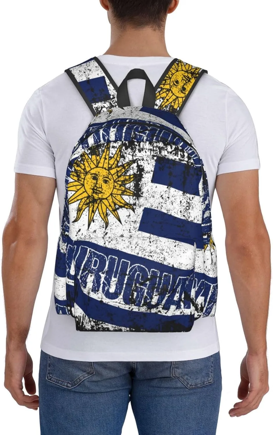 Vintage Uruguay Uruguayan Flag Casual Backpack Large Capacity Travel Backpacks Laptop Daypack Commuter Rucksack Adjustable Strap Sports Bags for Hiking Biking