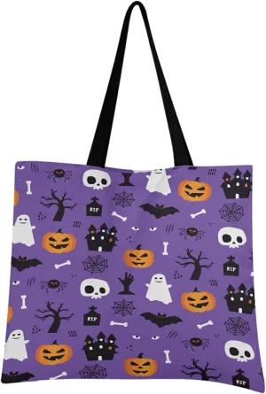 visesunny Women Extra Large Tote Bag Halloween Pumpkin Lantern Ghost Skull Spider Shoulder Bags Ladies Beach Travel Reusable Grocery Shopping Portable Storage Handbag