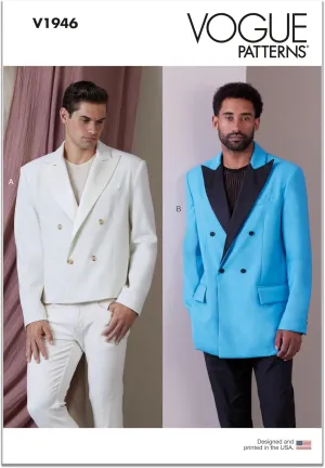 Vogue Men’s Loose-Fitting Unlined Jacket Sewing Pattern Packet, Design Code V1946, Sizes 34-36-38-40
