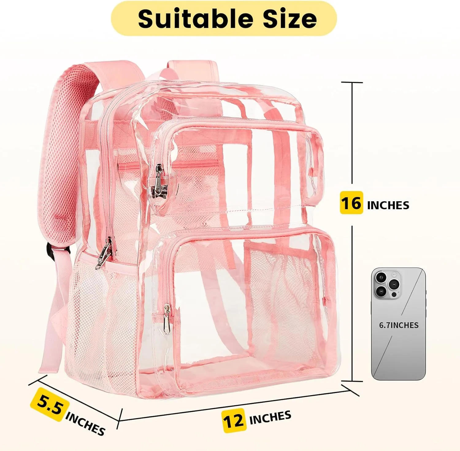 Vorspack Clear Backpack Heavy Duty - Large Clear Bookbag Transparent Backpacks See Through Backpack for College Work Travel Festival - Pink