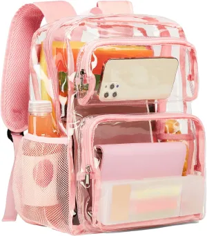 Vorspack Clear Backpack Heavy Duty - Large Clear Bookbag Transparent Backpacks See Through Backpack for College Work Travel Festival - Pink