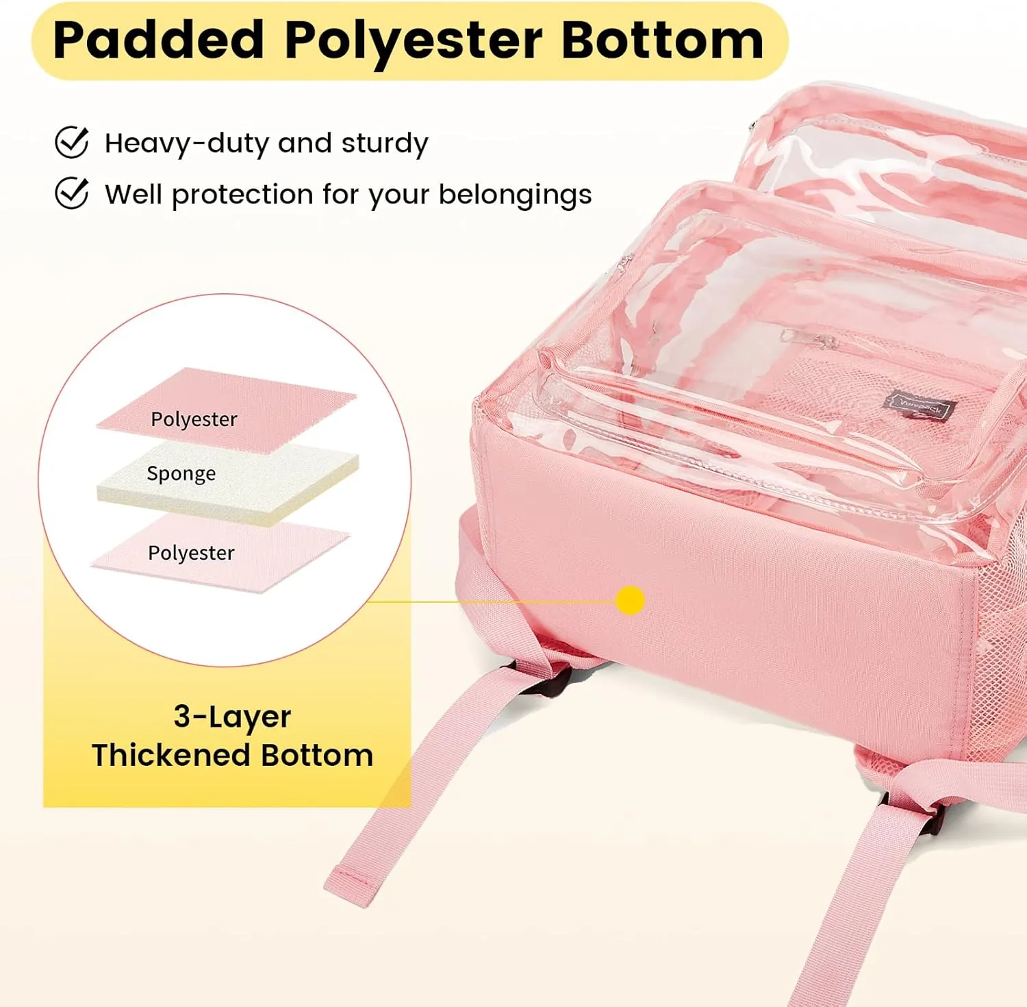 Vorspack Clear Backpack Heavy Duty - Large Clear Bookbag Transparent Backpacks See Through Backpack for College Work Travel Festival - Pink