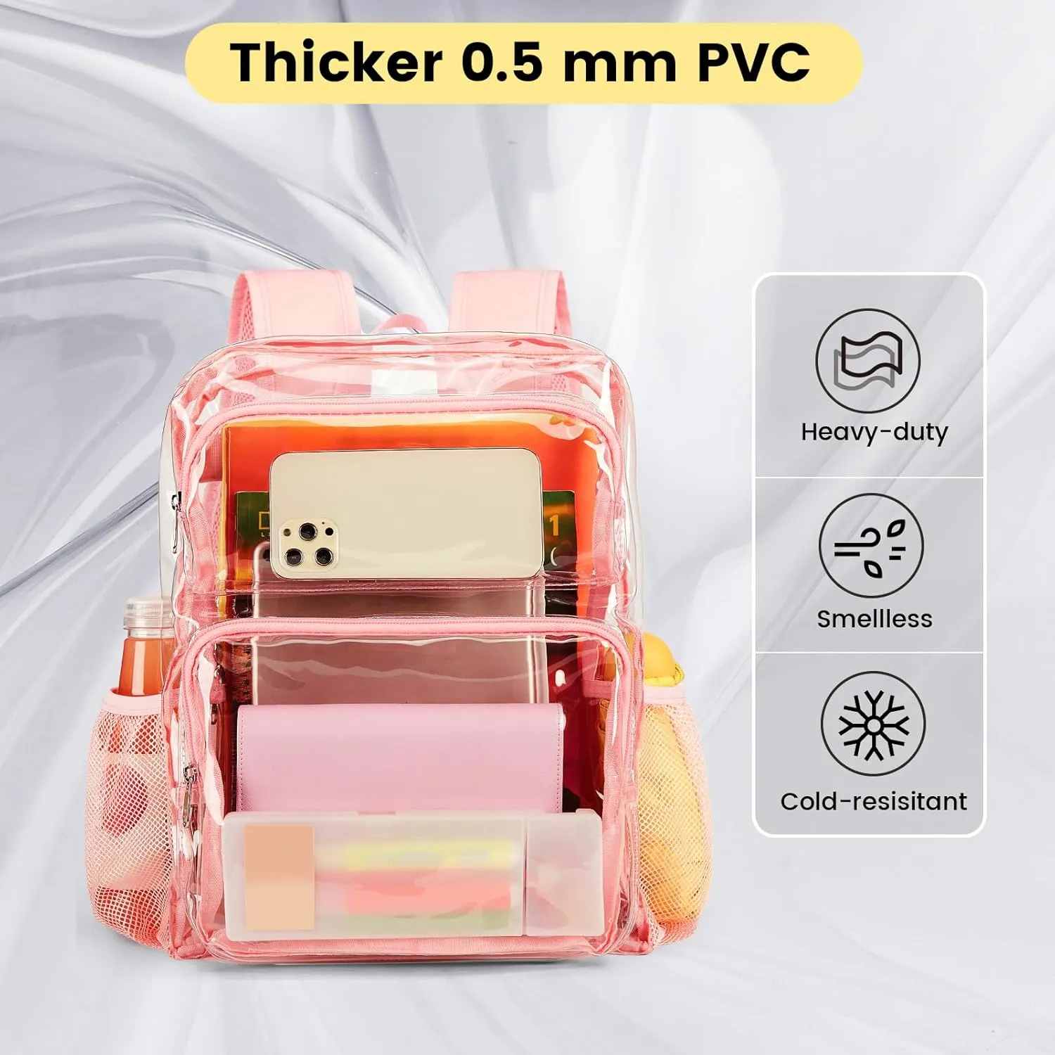 Vorspack Clear Backpack Heavy Duty - Large Clear Bookbag Transparent Backpacks See Through Backpack for College Work Travel Festival - Pink
