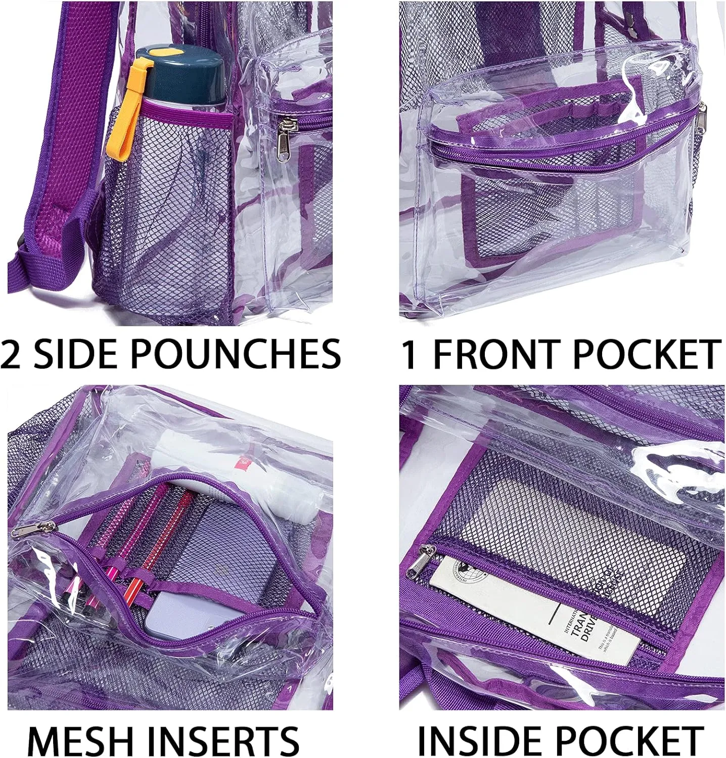 Vorspack Clear Backpack Heavy Duty PVC Transparent Backpack with Reinforced Strap for College Workplace