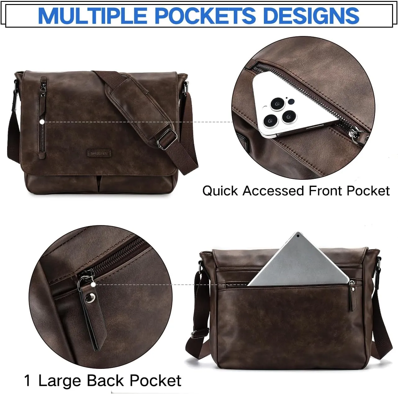 VX VONXURY Messenger Bag for Men, 14 Inch Laptop for Women,Small Canvas Leather Shoulder Bag for Work Bussiness