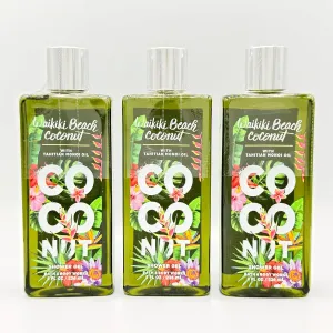 Wai-kiki Beach Coconut 3-Piece Bath and Body Bundle | Set of Three Shower Gels with Tahitian Monoi Oil, 8oz Each