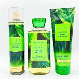 Wai kiki Beach Coconut 3-Piece Bath Bundle | Fine Fragrance Mist, Body Wash and Ultimate Hydration Body Cream