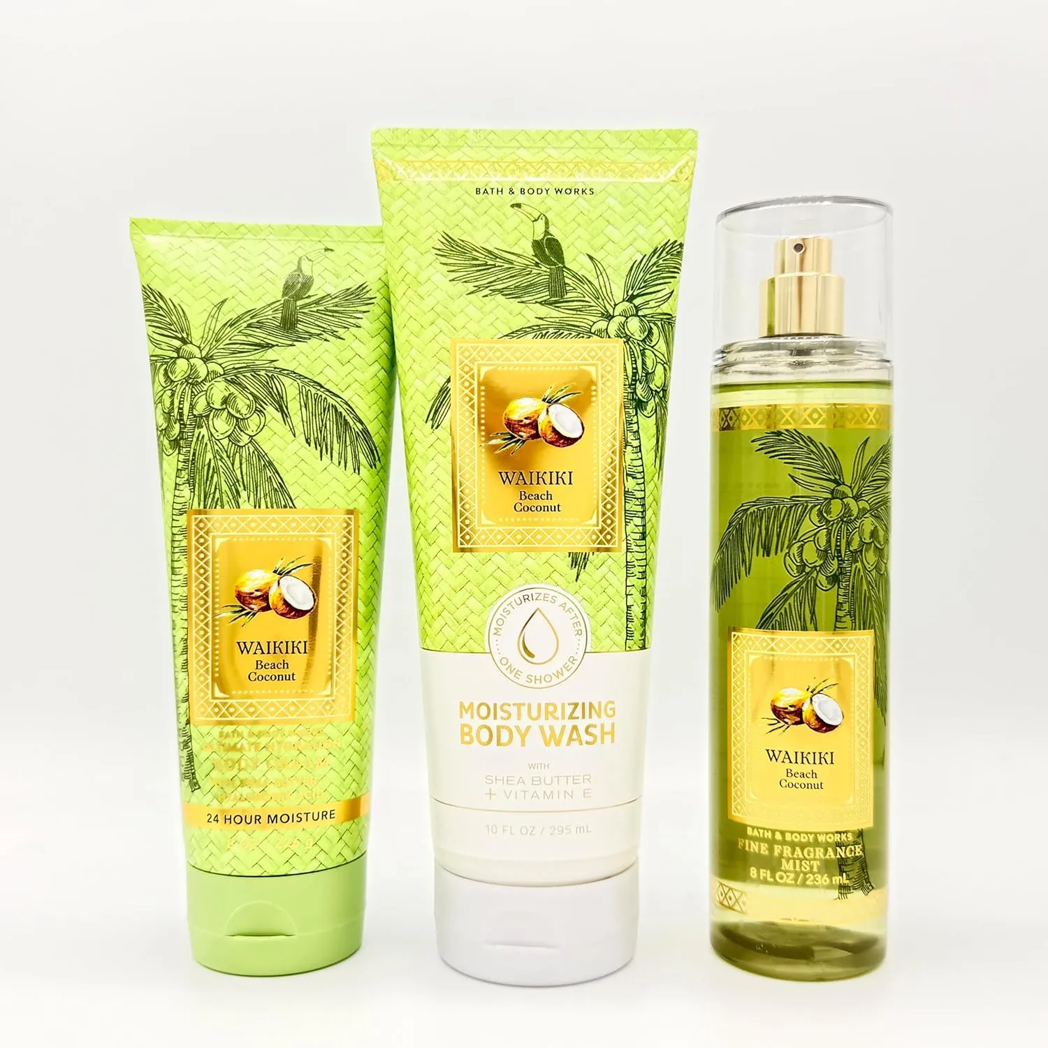 Wai-kiki Beach Coconut 3-Piece Bath Bundle | Ultimate Hydration Body Cream, Moisturizing Body Wash and Fine Fragrance Mist