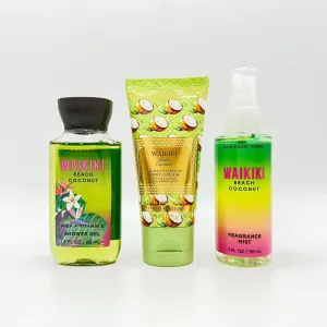 Wai kiki Beach Coconut Bath and Body 3-Piece TRAVEL SIZE Bundle | Shower Gel, Ultimate Hydration Body Cream and Fragrance Mist