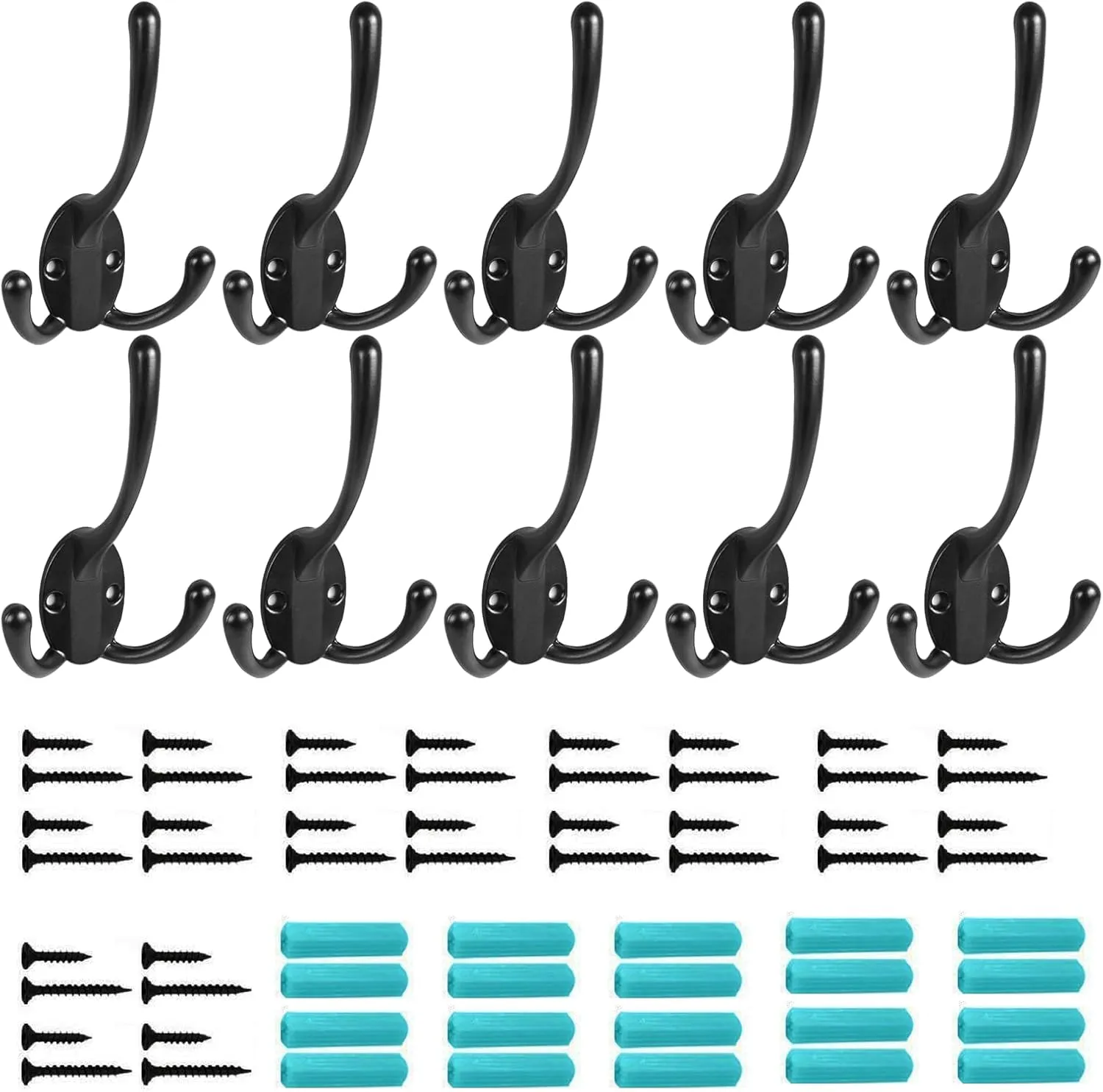 Wall Mounted Coat Hooks 5 Pack Heavy Duty Black Hardware Robe Hooks Decorative for Single Hanging Coats Towel Cubicle Classroom Kitchen Bath Backpack Hat Hook