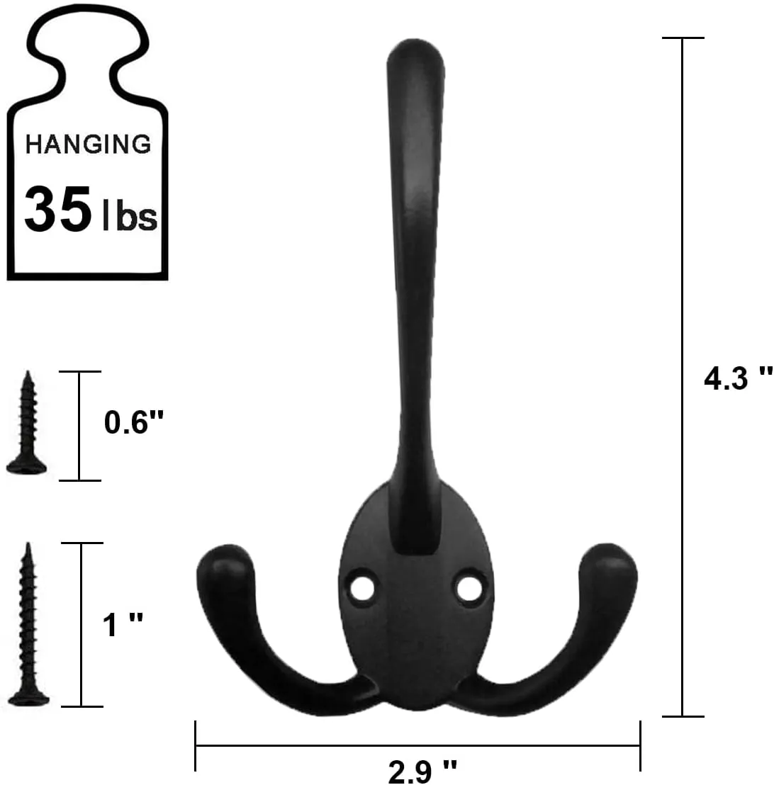Wall Mounted Coat Hooks 5 Pack Heavy Duty Black Hardware Robe Hooks Decorative for Single Hanging Coats Towel Cubicle Classroom Kitchen Bath Backpack Hat Hook
