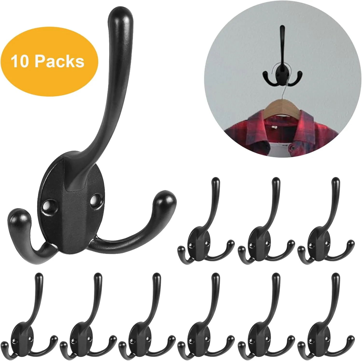 Wall Mounted Coat Hooks 5 Pack Heavy Duty Black Hardware Robe Hooks Decorative for Single Hanging Coats Towel Cubicle Classroom Kitchen Bath Backpack Hat Hook