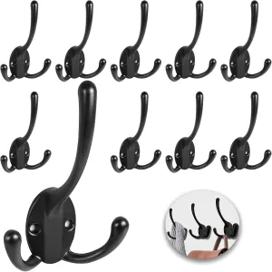 Wall Mounted Coat Hooks 5 Pack Heavy Duty Black Hardware Robe Hooks Decorative for Single Hanging Coats Towel Cubicle Classroom Kitchen Bath Backpack Hat Hook