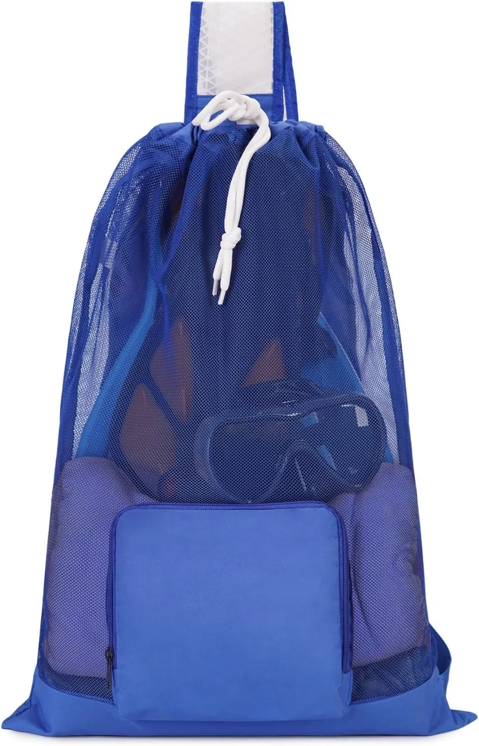 WANDF Swim Bag Foldable Mesh Drawstring Bag with Quick-dry Shoulder Strap Beach Backpack with Wet Pocket for Swimming, Gym, and Workout Gear (Blue Patent Pending)