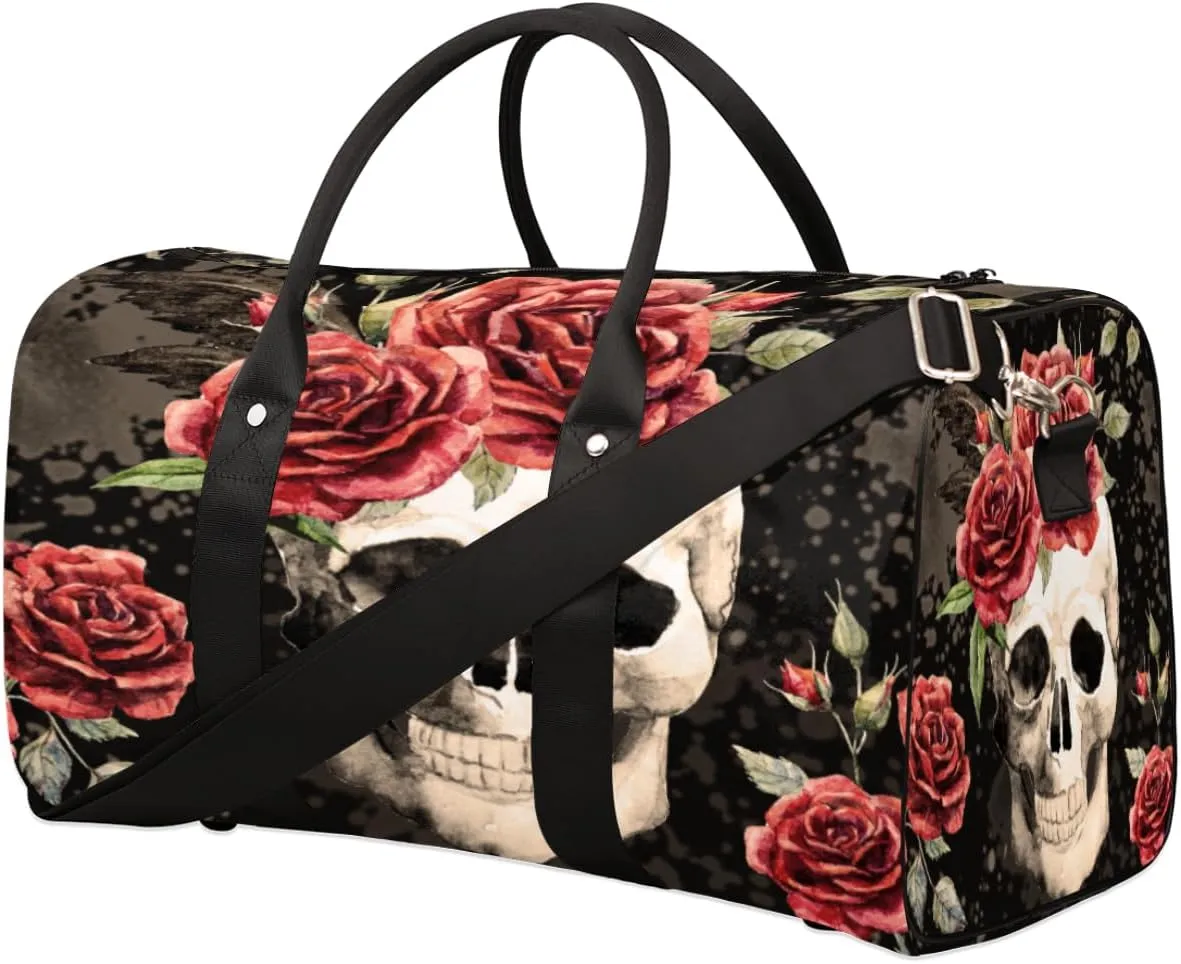 Watercolor Pattern Skull Travel Duffle Bag for Women Man, Lightweight Waterproof Foldable Overnight Bag, Gym Bag Sports Bag, Carry on Shoulder Tote Bags for Dance Hospital Training Swim Yoga