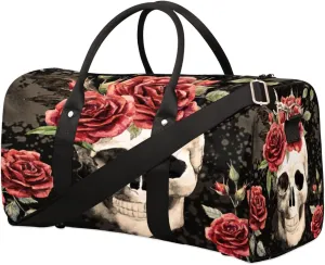 Watercolor Pattern Skull Travel Duffle Bag for Women Man, Lightweight Waterproof Foldable Overnight Bag, Gym Bag Sports Bag, Carry on Shoulder Tote Bags for Dance Hospital Training Swim Yoga