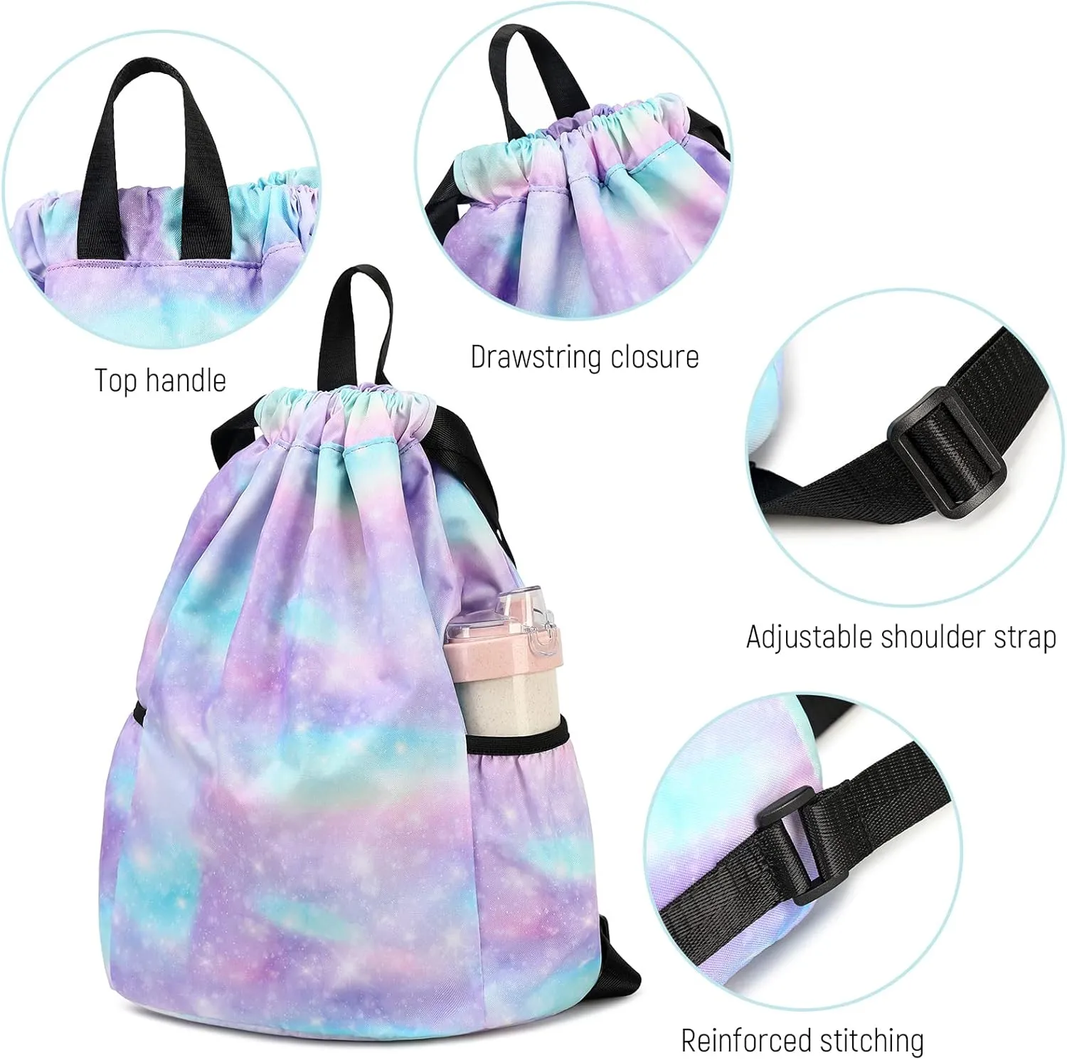 Waterproof Drawstring Bag, Drawstring Backpack, Gym Bag Sackpack Sports Backpack for Women Girls Stars Pink