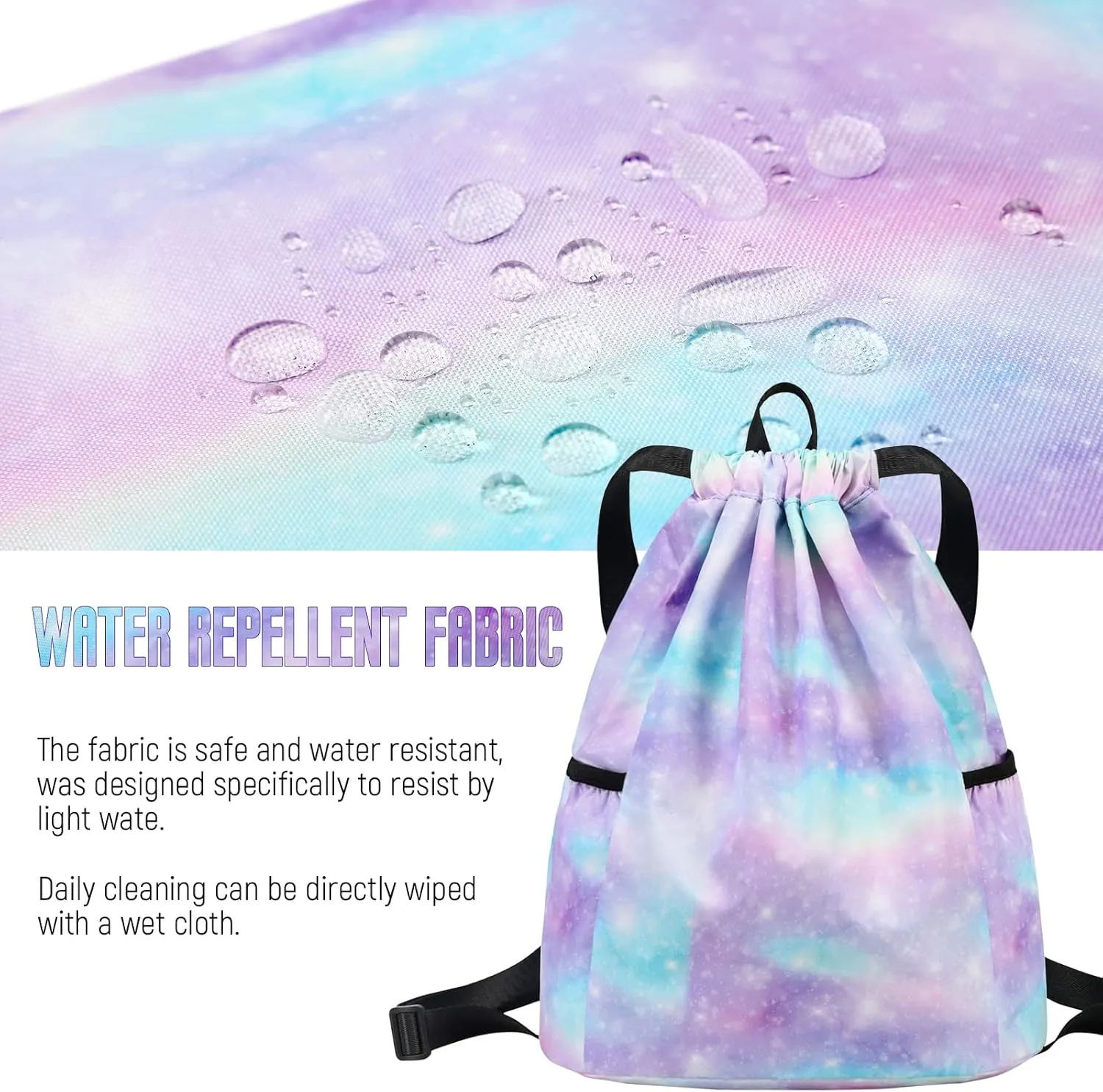 Waterproof Drawstring Bag, Drawstring Backpack, Gym Bag Sackpack Sports Backpack for Women Girls Stars Pink