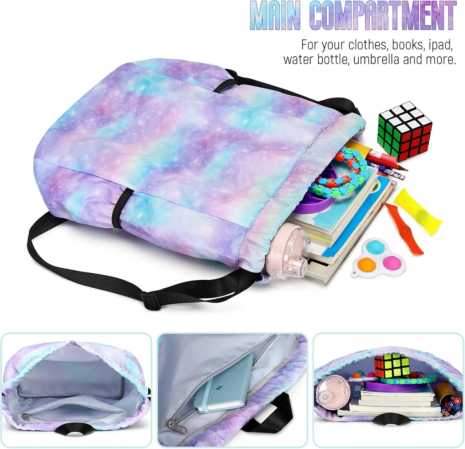 Waterproof Drawstring Bag, Drawstring Backpack, Gym Bag Sackpack Sports Backpack for Women Girls Stars Pink