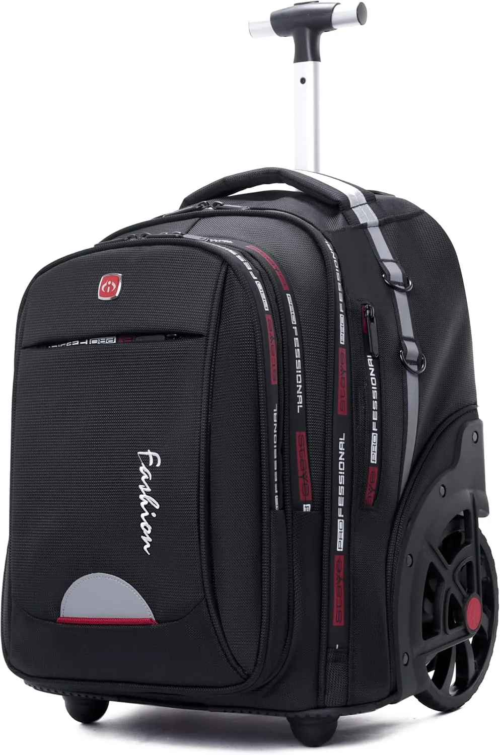 Waterproof Rolling Backpack for Women and Men, Laptop Backpack with Wheels for Adults, Carry on Backpack with Large Wheels for Travel and Business Commuter (Black, 22inch)
