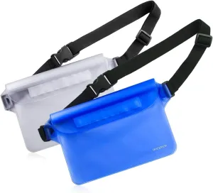 Waterproof Waist Pouch 2-Pack | Beach Accessories Fanny Pack for Swimming Snorkeling Sailing Kayaking Beach Pool Water Parks | Keep Your Phone Wallet Safe and Dry (White & Black)