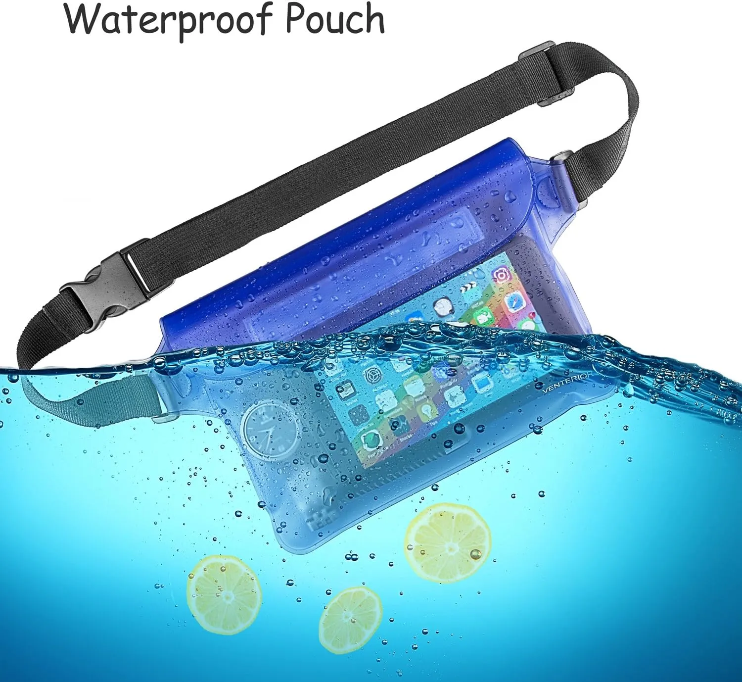 Waterproof Waist Pouch 2-Pack | Beach Accessories Fanny Pack for Swimming Snorkeling Sailing Kayaking Beach Pool Water Parks | Keep Your Phone Wallet Safe and Dry (White & Black)