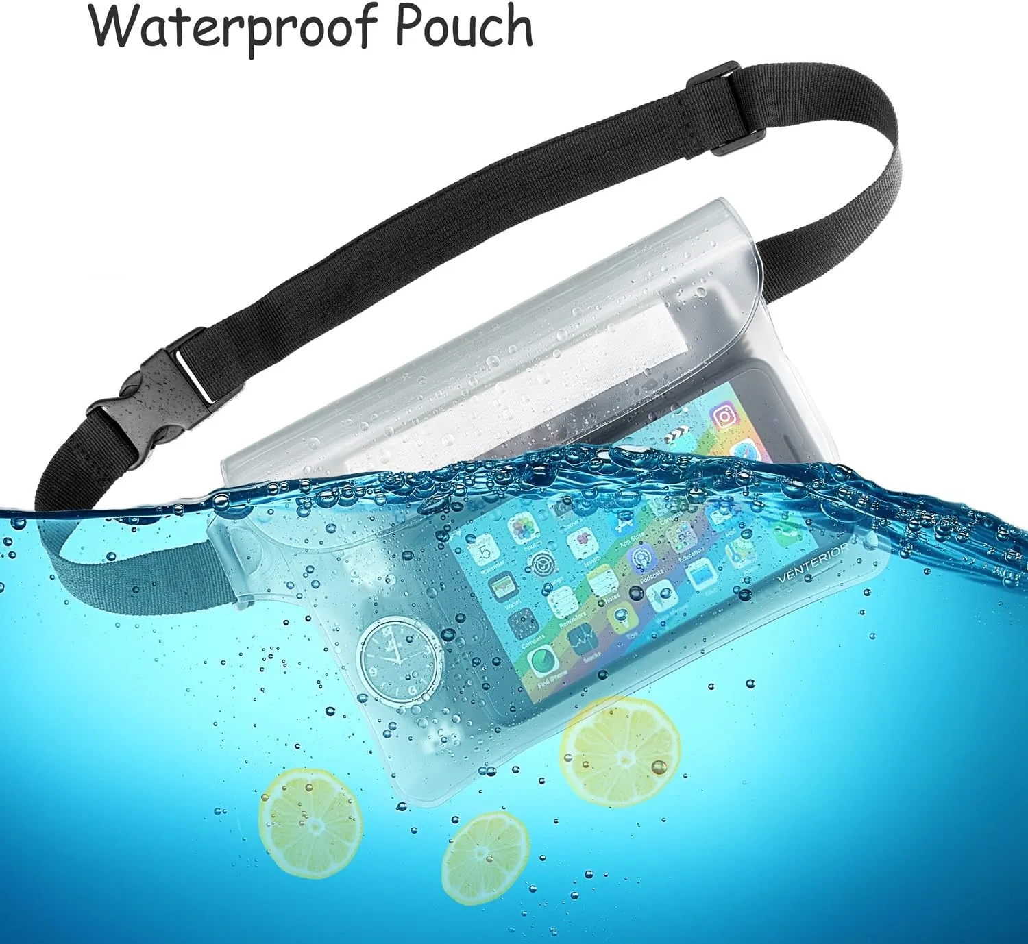 Waterproof Waist Pouch 2-Pack | Beach Accessories Fanny Pack for Swimming Snorkeling Sailing Kayaking Beach Pool Water Parks | Keep Your Phone Wallet Safe and Dry (White & Black)