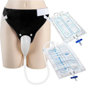 Wearable Urine Collector Set with 2 Collection Bags (1000ml/2000ml), 1.2M Catheter, Urine Catching Capsule, Breathable Cotton Pants for Elderly Men Black